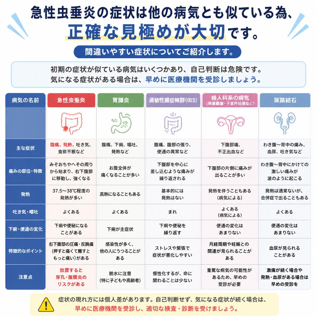 急性虫垂炎と間違いやすい症状