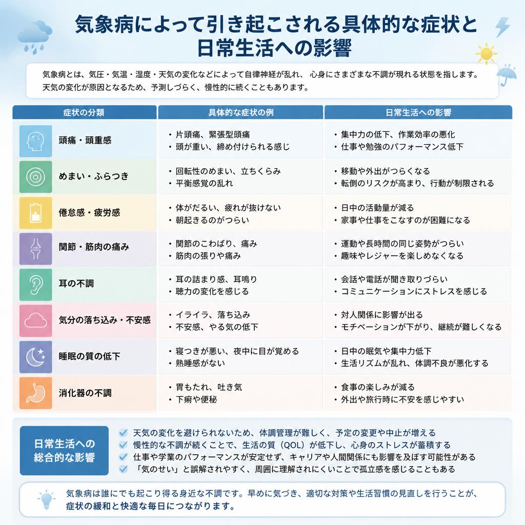 気象病の症状にはどんなものがある？