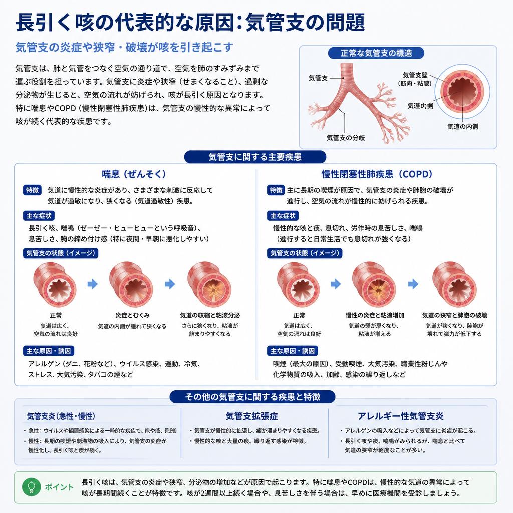 長引く咳の原因：気管支疾患のリスク
