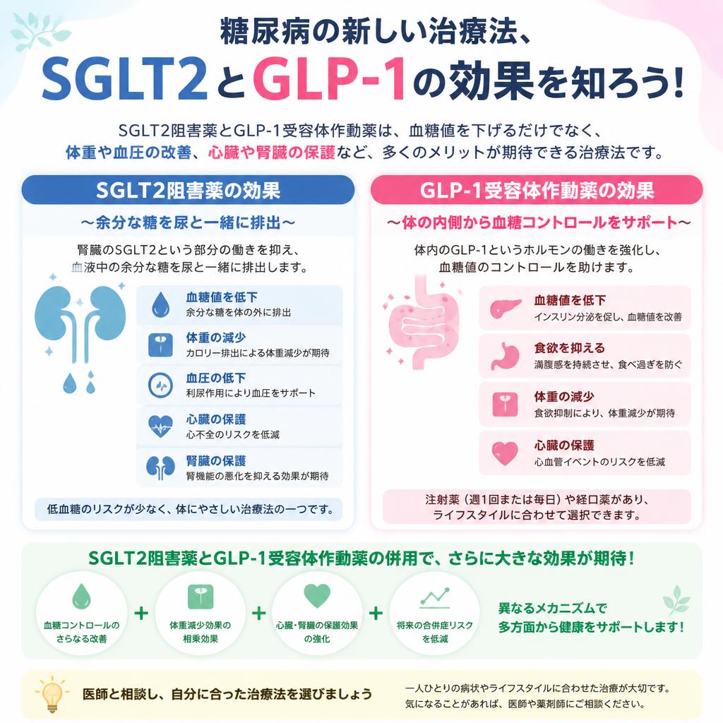 糖尿病の新しい治療法、SGLT2とGLP-1の効果を知ろう！