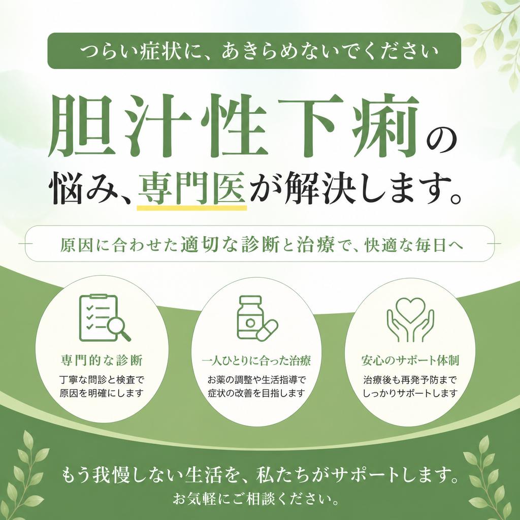 胆汁性下痢の悩み、専門医が解決します。