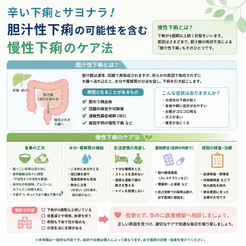 辛い下痢とサヨナラ！胆汁性下痢の可能性を含む慢性下痢のケア法
