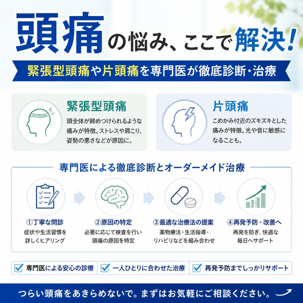 頭痛の悩み、ここで解決！緊張型頭痛や片頭痛を専門医が徹底診断・治療