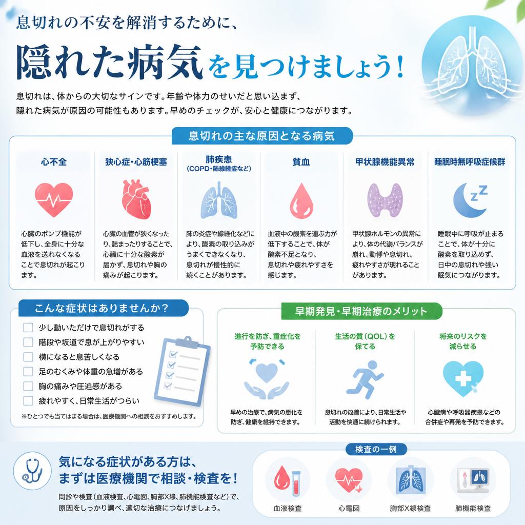息切れの不安を解消するために、隠れた病気を見つけましょう！