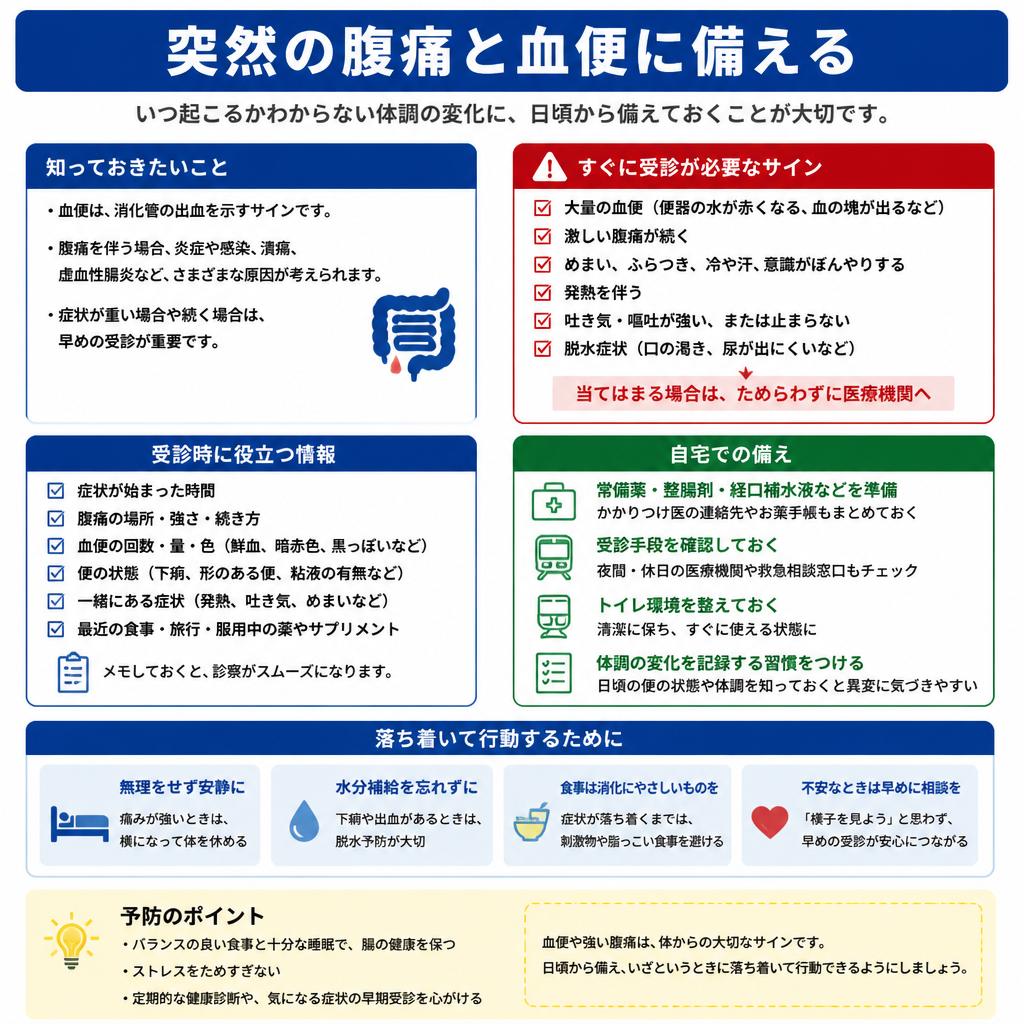 突然の腹痛と血便に備える