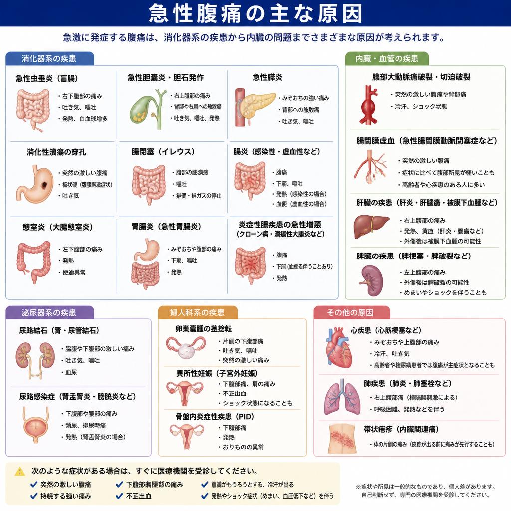 突然の腹痛の原因を探る