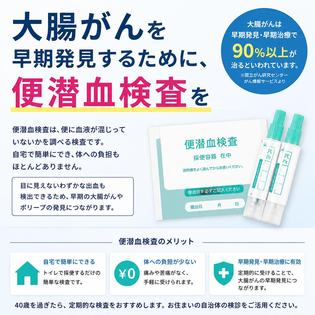 大腸がんを早期発見するために、便潜血検査を
