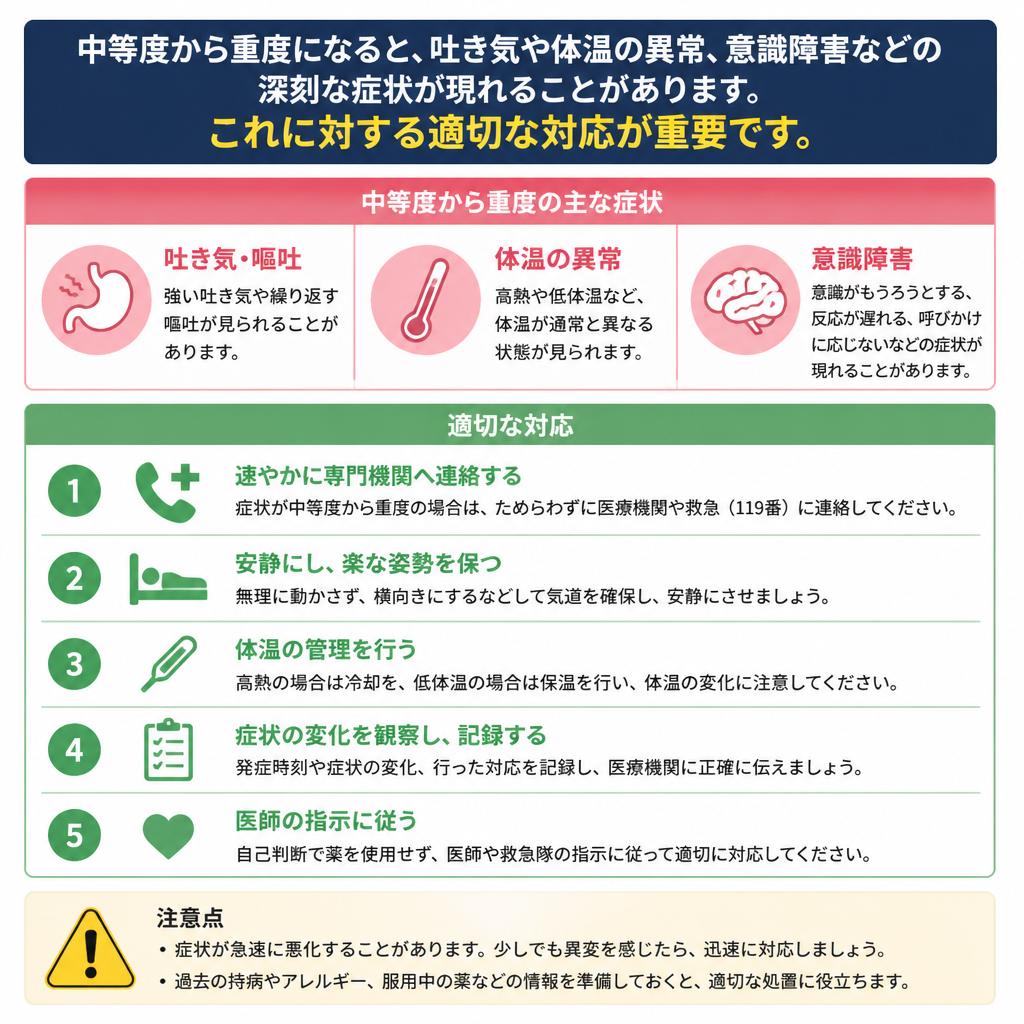 中等度と重度の熱中症の症状