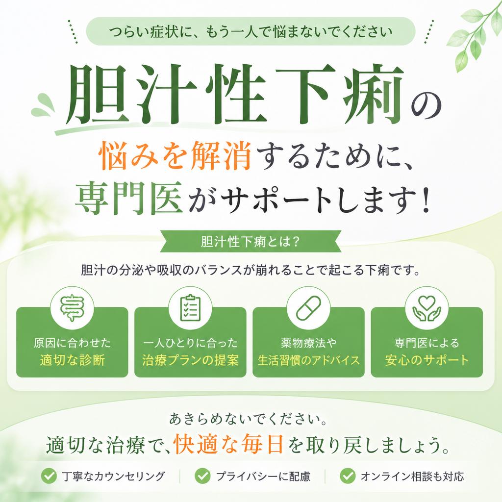 胆汁性下痢の悩みを解消するために、専門医がサポートします！