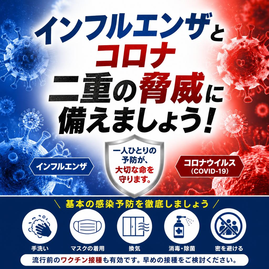 インフルエンザとコロナ、二重の脅威に備えましょう！